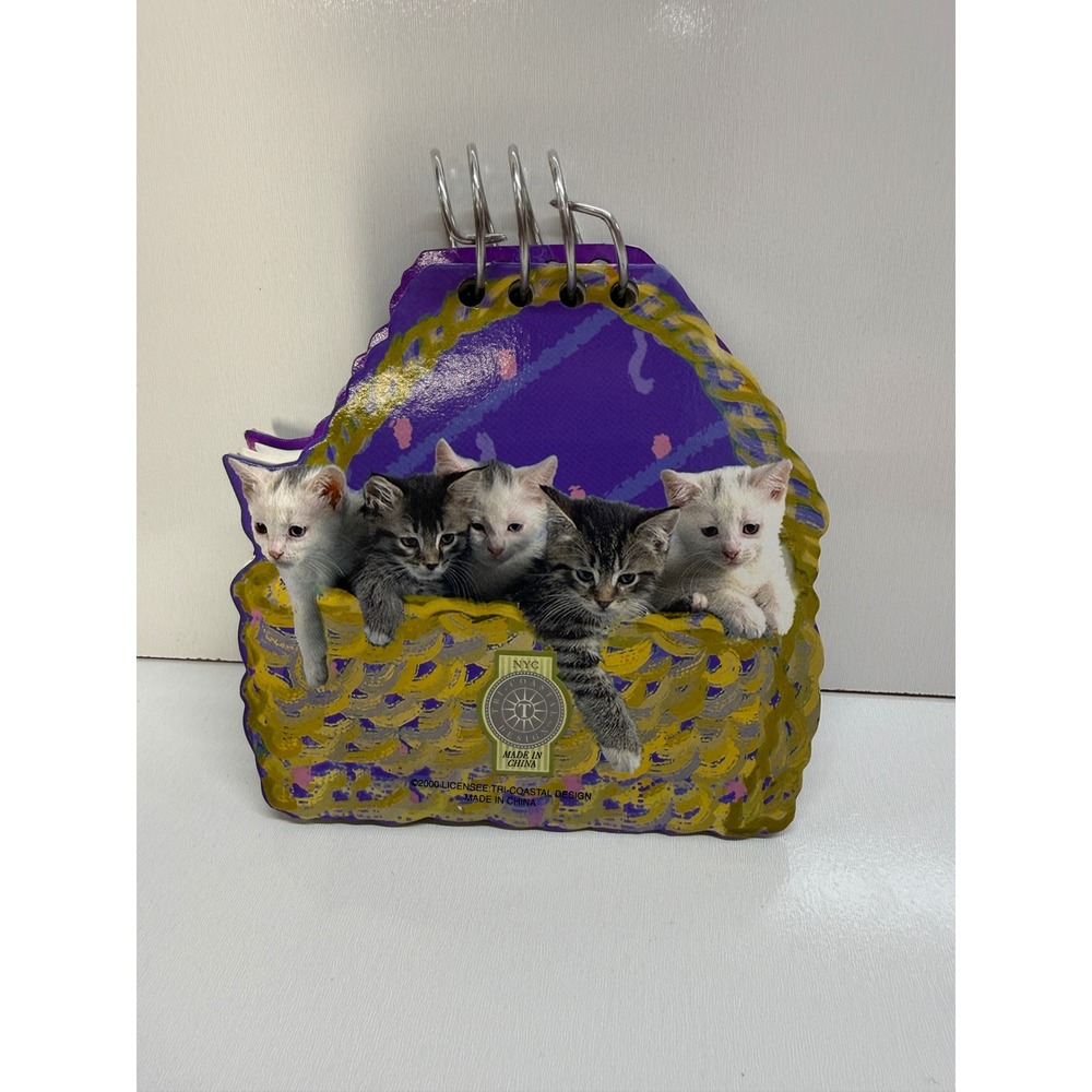 Vintage 2000 Tri-Coastal Design Kitten Basket Die Cut Spiral Notebook Purple